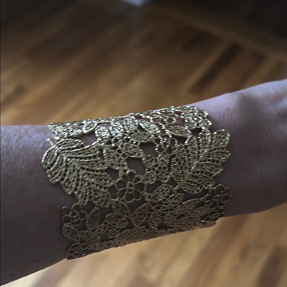 Gold Ornate Cuff Bracelet with Intricate Design